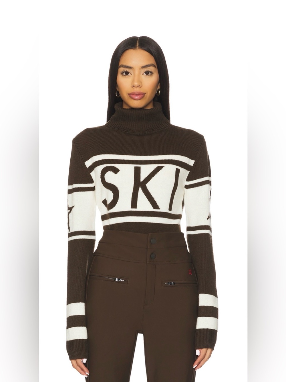 Perfect Moment Apres Ski Merino Wool Sweater Mock Neck Base Layer Medium Brown